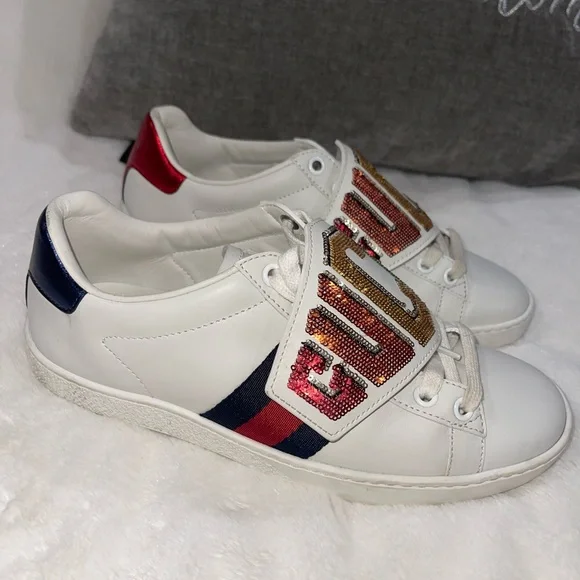 Gucci White Leather And Canvas Ace Sneakers
